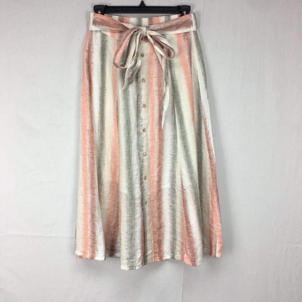 Tregene Linen Sun Striped Button Midi Skirt